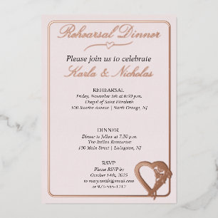 Invitation En Aluminium Dîner De Répétition Coeur Et Fleurs Roses