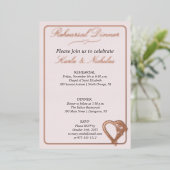 Invitation En Aluminium Dîner De Répétition Coeur Et Fleurs Roses (Debout devant)