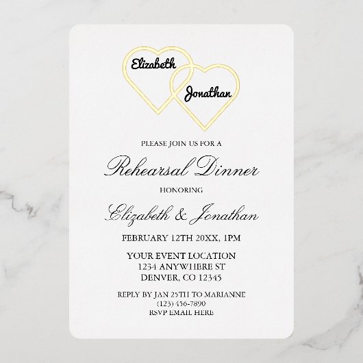 Invitation En Aluminium Dîner de répétition Coeurs enmêlés (Recto)