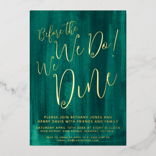 Invitation En Aluminium Dîner de répétition d'art vert émeraude avant de l (Recto)