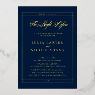 Invitation En Aluminium Dîner de répétition de calligraphie dorée NavyBlue