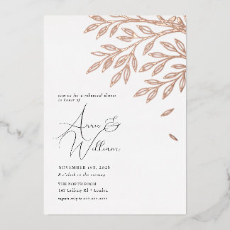 Invitation En Aluminium Dîner de répétition de feuille d'or rose botanique