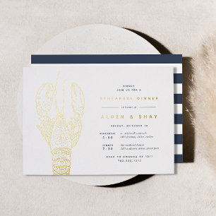 Invitation En Aluminium Dîner de répétition de homard nautique Gold Foil