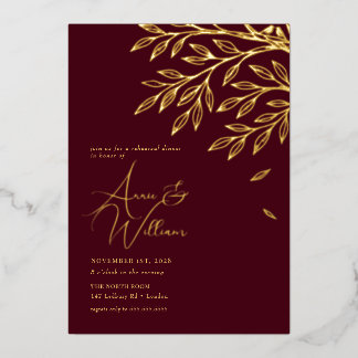 Invitation En Aluminium Dîner de répétition de la feuille d'or botanique