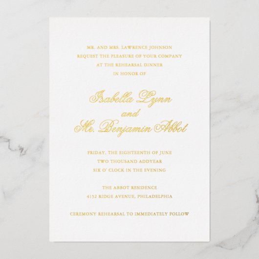 Invitation En Aluminium Dîner De Répétition De Mariage Élégant (Recto)