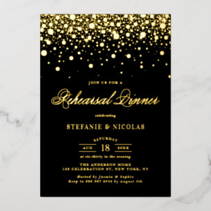 Invitation En Aluminium Dîner de répétition des points Confetti Noir et Or