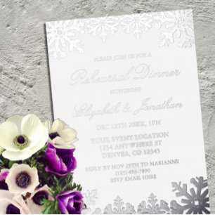 Invitation En Aluminium Dîner de répétition du flocon de neige d'hiver Sil
