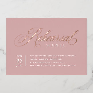 Invitation En Aluminium Dîner de répétition élégant Rose Gold Foil Invitat
