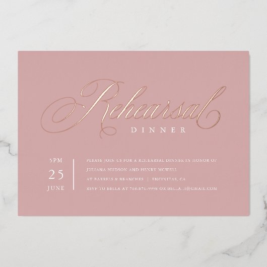 Invitation En Aluminium Dîner de répétition élégant Rose Gold Foil Invitat (Recto)