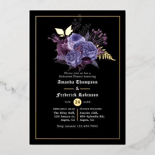 Invitation En Aluminium Dîner de répétition gothique d'Halloween floral (Recto)