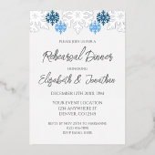 Invitation En Aluminium Dîner de répétition hivernal Silver Blue Snowflake (Recto)