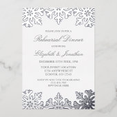 Invitation En Aluminium Dîner de répétition hivernale Silver Snowflake (Recto)