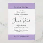 Invitation En Aluminium Dîner de répétition Lieu de réglage Foil Lavender (Verso)