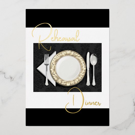 Invitation En Aluminium Dîner de répétition Lieu de réglage Foil Noir (Recto)