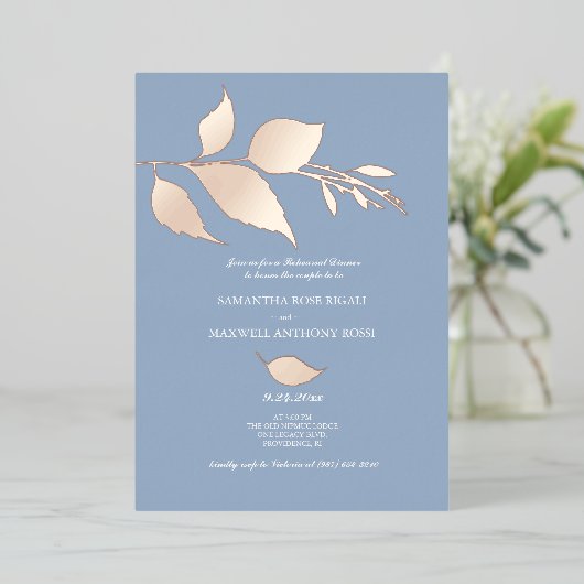 Invitation En Aluminium Dîner de répétition Mariage bleu Dusty (Debout devant)