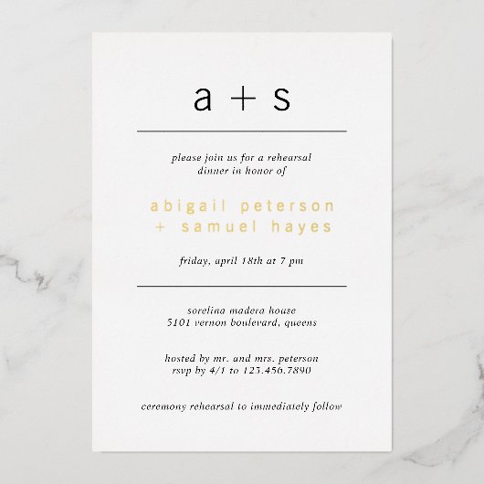 Invitation En Aluminium Dîner de répétition minimal avec photo monogramme (Recto)