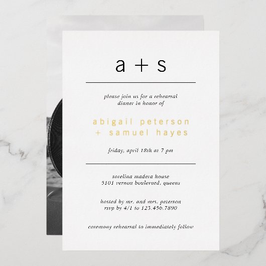 Invitation En Aluminium Dîner de répétition minimal avec photo monogramme (Recto/Verso)