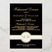 Invitation En Aluminium Dîner De Répétition Monogramme Luxe Noir Et Or (Recto)