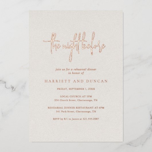 Invitation En Aluminium Dîner De Répétition Neutre Et Élégant (Recto)