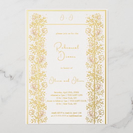 Invitation En Aluminium Dîner de répétition rose Magnolia (Recto)