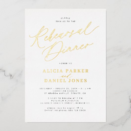 Invitation En Aluminium Dîner de simulation de feuille d'or (Recto)