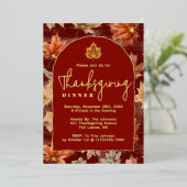 Invitation En Aluminium Dîner de Thanksgiving à feuilles d'automne de scri (Debout devant)