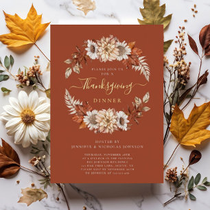 Invitation En Aluminium Dîner de Thanksgiving Fleurs d'Automne en Terracot