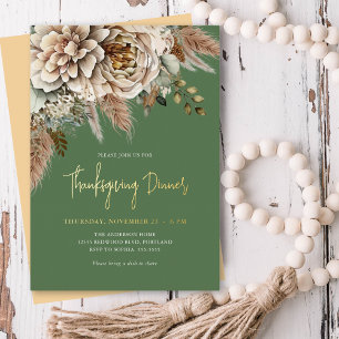 Invitation En Aluminium Dîner de Thanksgiving Floral Automnal Or