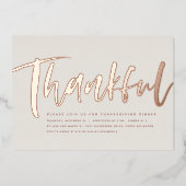 Invitation En Aluminium Dîner de Thanksgiving moderne remerciant en or ros (Recto)