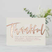 Invitation En Aluminium Dîner de Thanksgiving moderne remerciant en or ros (Debout devant)