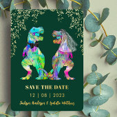 Invitation En Aluminium Dinosaur Bride and Groom Weddding Green Gold