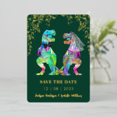 Invitation En Aluminium Dinosaur Bride and Groom Weddding Green Gold (Debout devant)