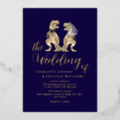 Invitation En Aluminium Dinosaur Thème Mariage Marine Blue Gold (Recto)