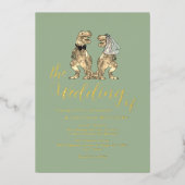 Invitation En Aluminium Dinosaur Thème Mariage Sage Green Gold (Recto)