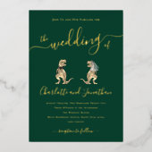 Invitation En Aluminium Dinosaur thème Mariage Vert et Or (Recto)