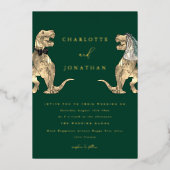Invitation En Aluminium Dinosaur thème Mariage Vert et Or (Recto)
