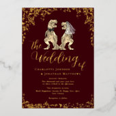 Invitation En Aluminium Dinosaur Theme Wedding Burgundy and Gold (Recto)