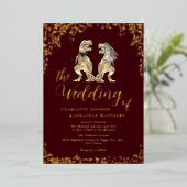 Invitation En Aluminium Dinosaur Theme Wedding Burgundy and Gold (Debout devant)