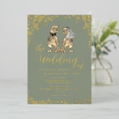 Invitation En Aluminium Dinosaur Wedding Sage Green and Gold (Debout devant)