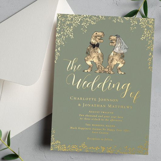 Invitation En Aluminium Dinosaur Wedding Sage Green and Gold