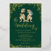 Invitation En Aluminium Dinosaure Mariage Vert foncé et or (Recto)