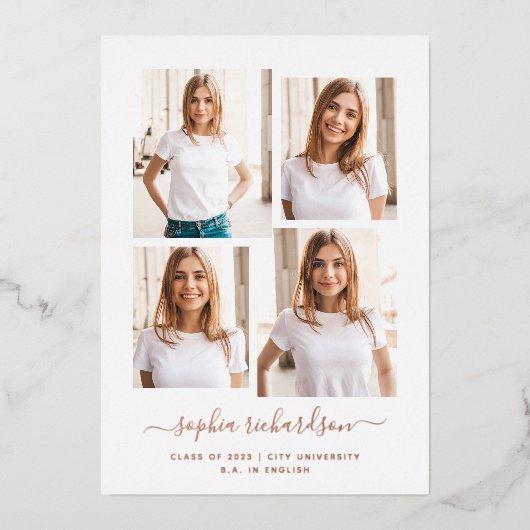 Invitation En Aluminium Diplômé 2023 | Mise en page de collage multiphoto  (Recto)