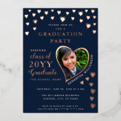 Invitation En Aluminium Diplômé 2025 Marine Bleu & Rose Gold Graduation (Recto)