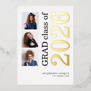 Invitation En Aluminium Diplômé 2026 3 Photos Annonce Feuille d'Or Réelle