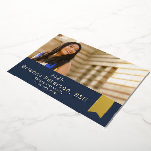Invitation En Aluminium Diplômé 2 Photo Navy Sash en feuille d'or