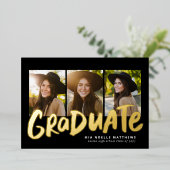 Invitation En Aluminium Diplôme audacieux or moderne trois diplômes de pho (Debout devant)