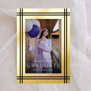 Invitation En Aluminium Diplômé avec bordure dorée imprimé