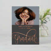 Invitation En Aluminium Diplômé de Collage Photo Or Rose Moderne (Debout devant)