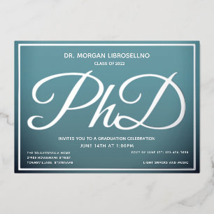Invitation En Aluminium Diplôme de doctorat Bleu Argent