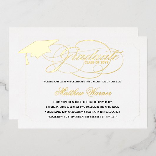 Invitation En Aluminium Diplômé de l'Elegant Script (Recto/Verso)